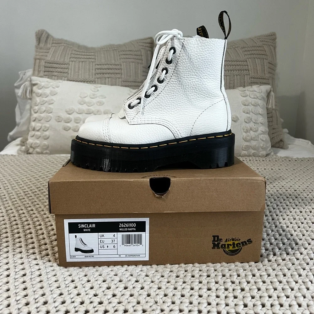 Dr. Martens White Combat Boots with Chunky Platform - Picture 2 of 6